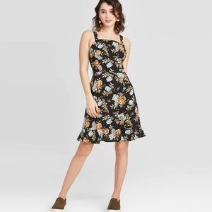 NWOT[Xhilaration] Floral Print Dress Smocked Back Ruffle Hem Beachy Summer Small